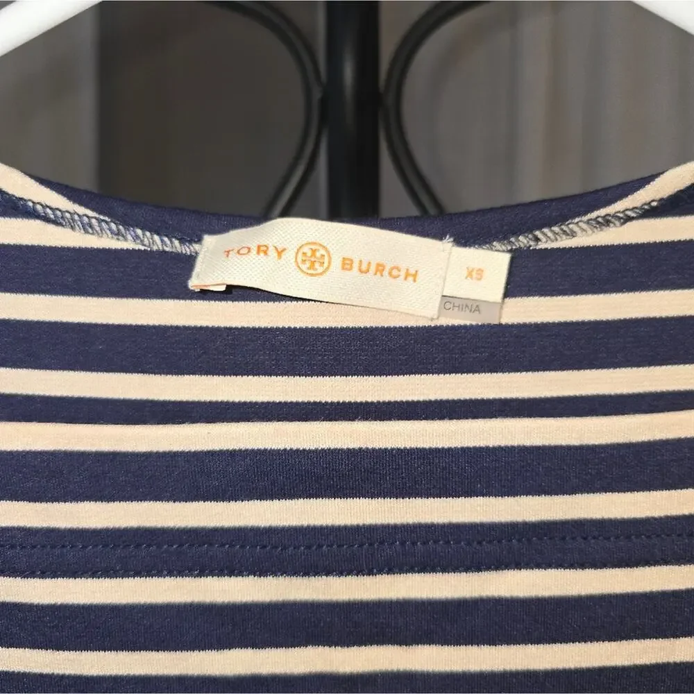 Tory Burch Black and White Striped Long Sleeve Dress